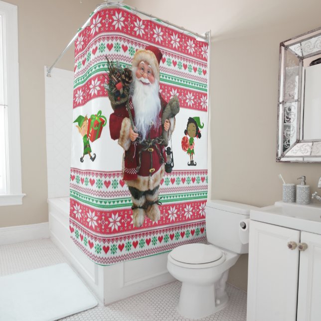 Christmas Shower Curtain, Santa Curtain (In Situ)