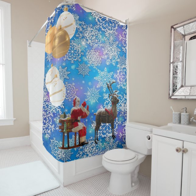 Christmas Shower Curtain, Santa Curtain (In Situ)