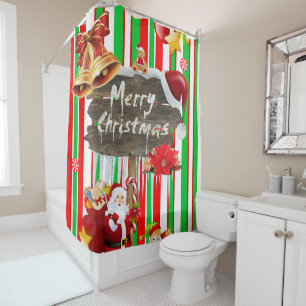 Christmas Shower Curtain, Santa Stripe Curtain