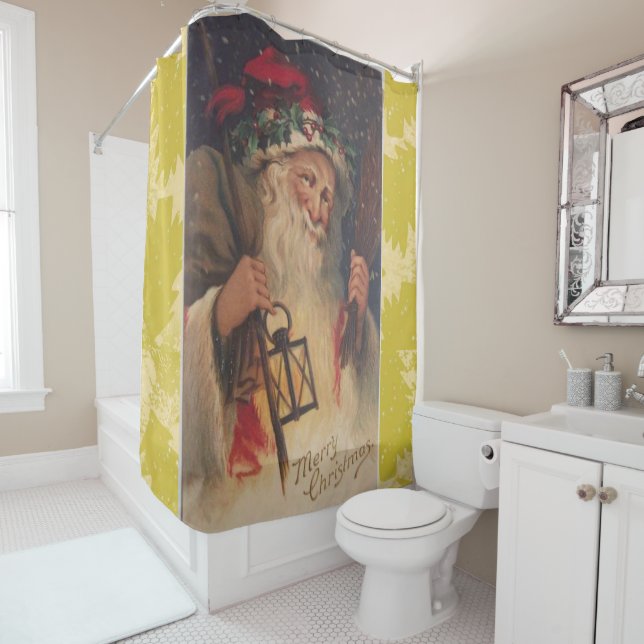 Christmas Shower Curtain, Santa Vintage Shower Curtain (In Situ)