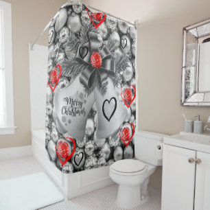 Christmas Shower Curtain, Silver Balls Curtain