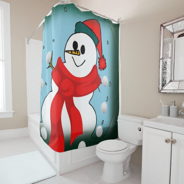 Christmas Shower Curtain, Snowman Curtain (In Situ)