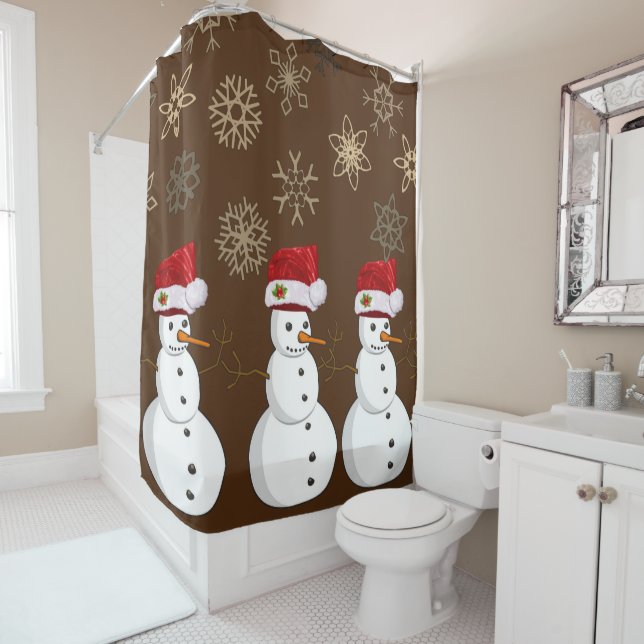 Christmas Shower Curtain, Snowman Curtain (In Situ)