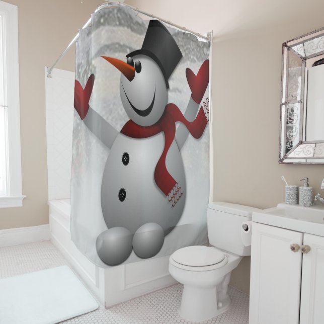 Christmas Shower Curtain, Snowman Curtain (In Situ)