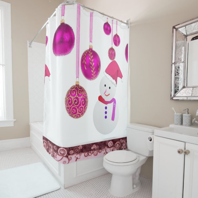 Christmas Shower Curtain, Snowman Curtain (In Situ)