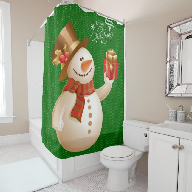 Christmas Shower Curtain, Snowman Curtain (In Situ)
