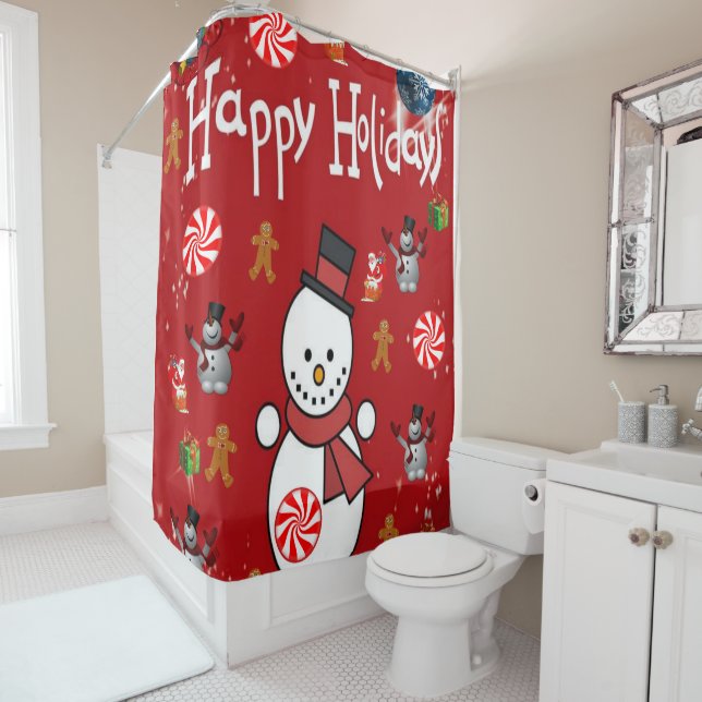Christmas Shower Curtain, Snowman Curtain (In Situ)
