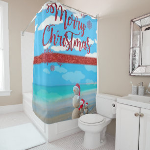 Christmas Shower Curtain, Snowman Curtain