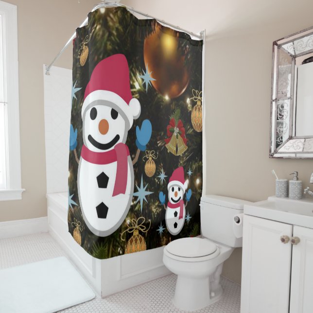 Christmas Shower Curtain, Snowman Curtain (In Situ)