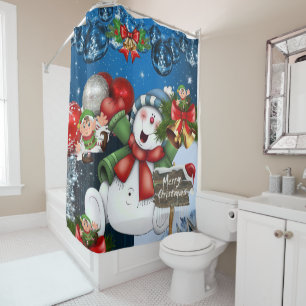 Christmas Shower Curtain, Snowman Shower Curtain