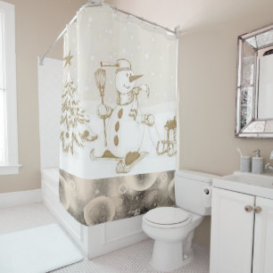 Christmas Shower Curtain, Snowman Shower Curtain