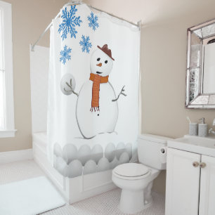 Christmas Shower Curtain, Snowman Shower Curtain