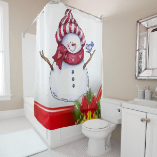 Christmas Shower Curtain, Snowman Shower Curtain