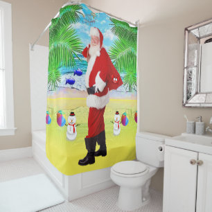 Christmas Shower Curtain, Summer Beach Bum Santa Curtain
