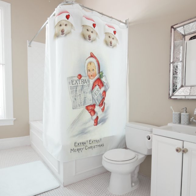 Christmas Shower Curtain, Vintage Curtain (In Situ)