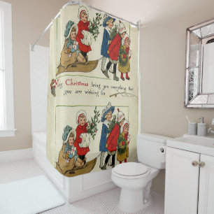 Christmas Shower Curtain, Vintage Shower Curtain
