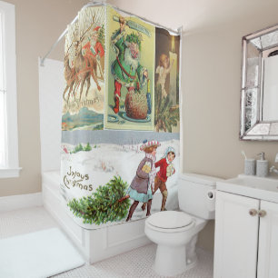 Christmas Shower Curtain, Vintage Shower Curtain