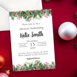 Christmas Shower Invitation with Pine and Holly