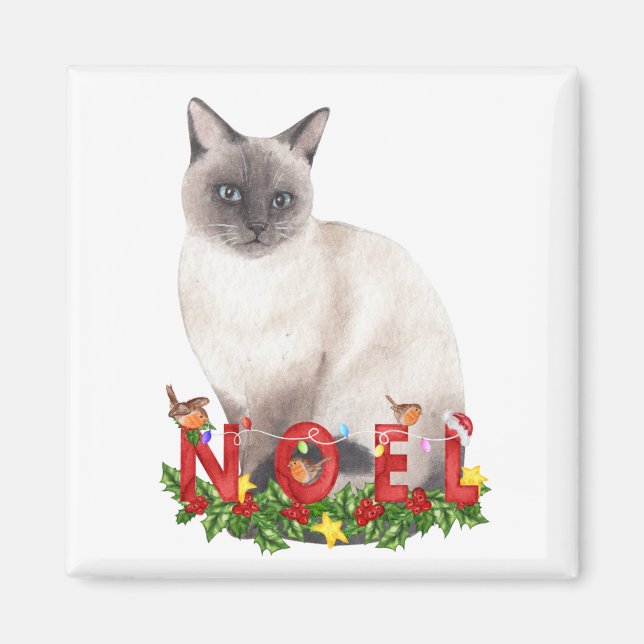 Christmas Siamese Cat Watercolor   Magnet (Front)