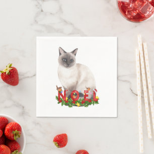 Christmas Siamese Cat Watercolor Napkin