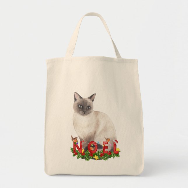 Christmas Siamese Cat Watercolor  Tote Bag (Front)