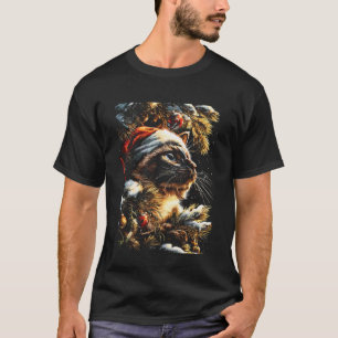 Christmas Siamese Cat with Santa Hat Festive Winte T-Shirt