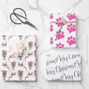 Christmas Siamese Cat Wrapping Paper Sheet