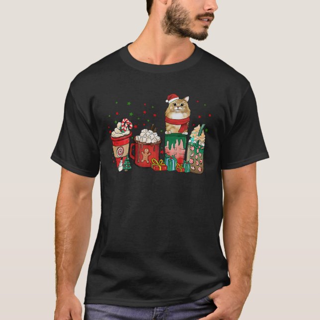 Christmas Siberian Cat Festive Coffee Cups Santa C T-Shirt (Front)