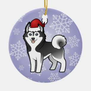 Christmas Siberian Husky / Alaskan Malamute Ceramic Tree Decoration