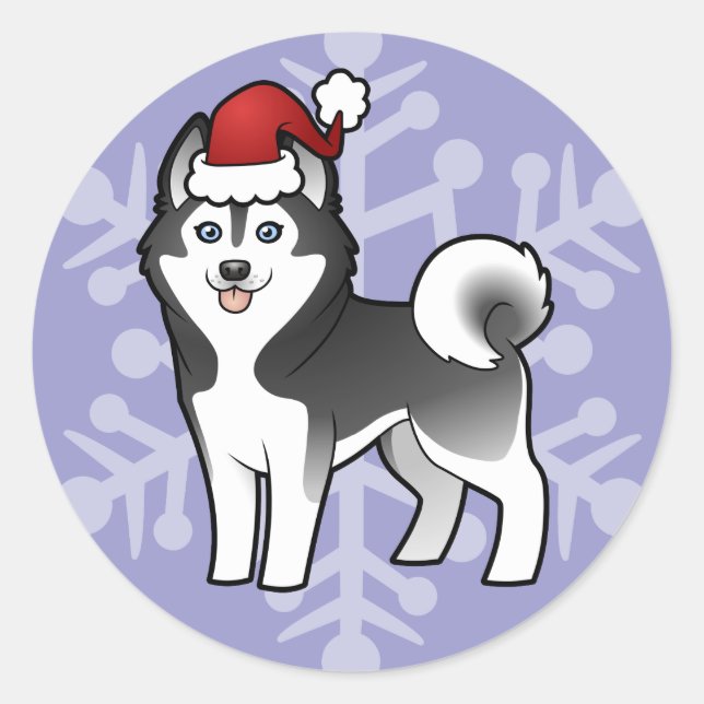 Christmas Siberian Husky / Alaskan Malamute Classic Round Sticker (Front)