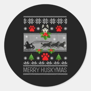 Christmas Siberian Husky Dog Husky Ugly Merry Husk Classic Round Sticker