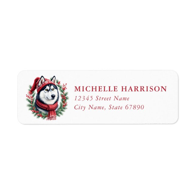Christmas Siberian Husky Dog Return Address Labels (Front)