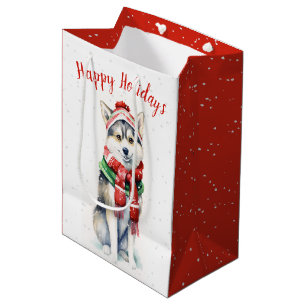 Christmas Siberian Husky In Snowflakes Medium Gift Bag
