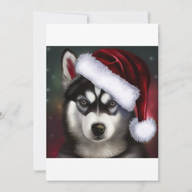 Christmas Siberian Husky / Sled Dog T-Shirt Holiday Card (Front)