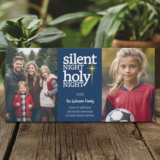 Christmas - Silent Night Holy Night 2 photo Holiday Card (Create A Personal Holiday Photo Card)