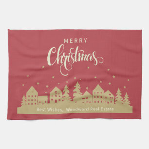 Christmas Silhouette Houses   Real Estate Custom Tea Towel