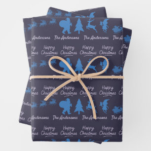 Christmas Silhouette Wrapping Paper in Blue