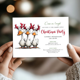 Christmas Silly Geese Humour Playful Cartoon Invit Invitation