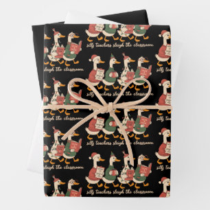 Christmas Silly Teacher Goose Gift Cozy Winter Wrapping Paper Sheet