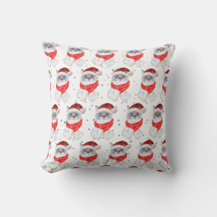 Christmas Silver And White Cat With Santa Hat Cushion