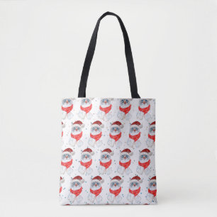 Christmas Silver And White Cat With Santa Hat Tote Bag