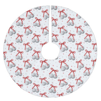 Christmas Silver Disco Ball Ornaments with Red Bow Brushed Polyester Tree Skirt
