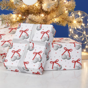 Christmas Silver Disco Ball Ornaments with Red Bow Wrapping Paper