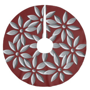 Christmas Silver Flowers Pattern Marron Brushed Polyester Tree Skirt