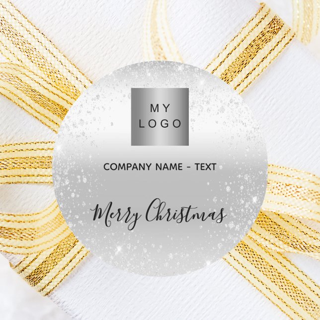 Christmas silver glitter sparkles business logo classic round sticker (Creator Uploaded)