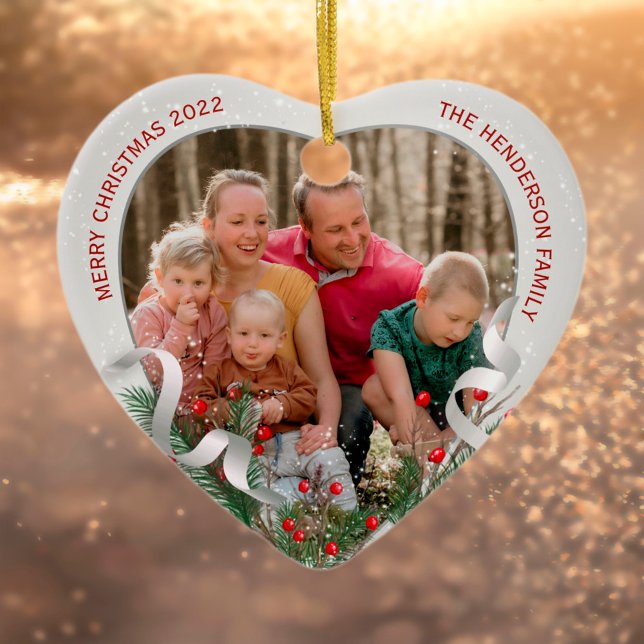 Christmas Silver Holly Pine Frame Family Photos  Ceramic Tree Decoration (Creator Uploaded)