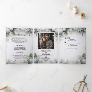 Christmas Silver Magic Winter Minimal Personalised Tri-Fold Invitation