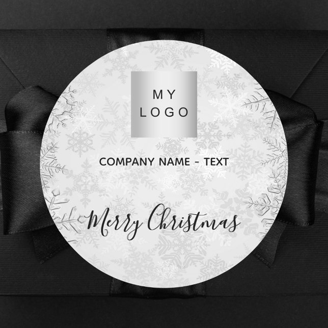 Christmas silver snowflakes business logo classic round sticker (Creator Uploaded)