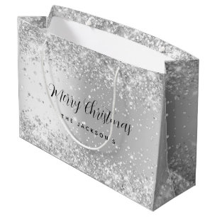 Christmas silver sparkles name large gift bag