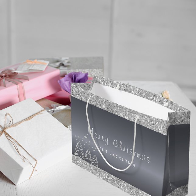 Christmas silver trees glitter drips large gift bag (Creator Uploaded)